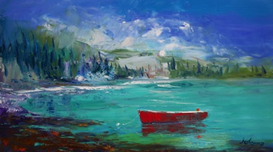 The red boat Loch Sween Knapdale 18x32